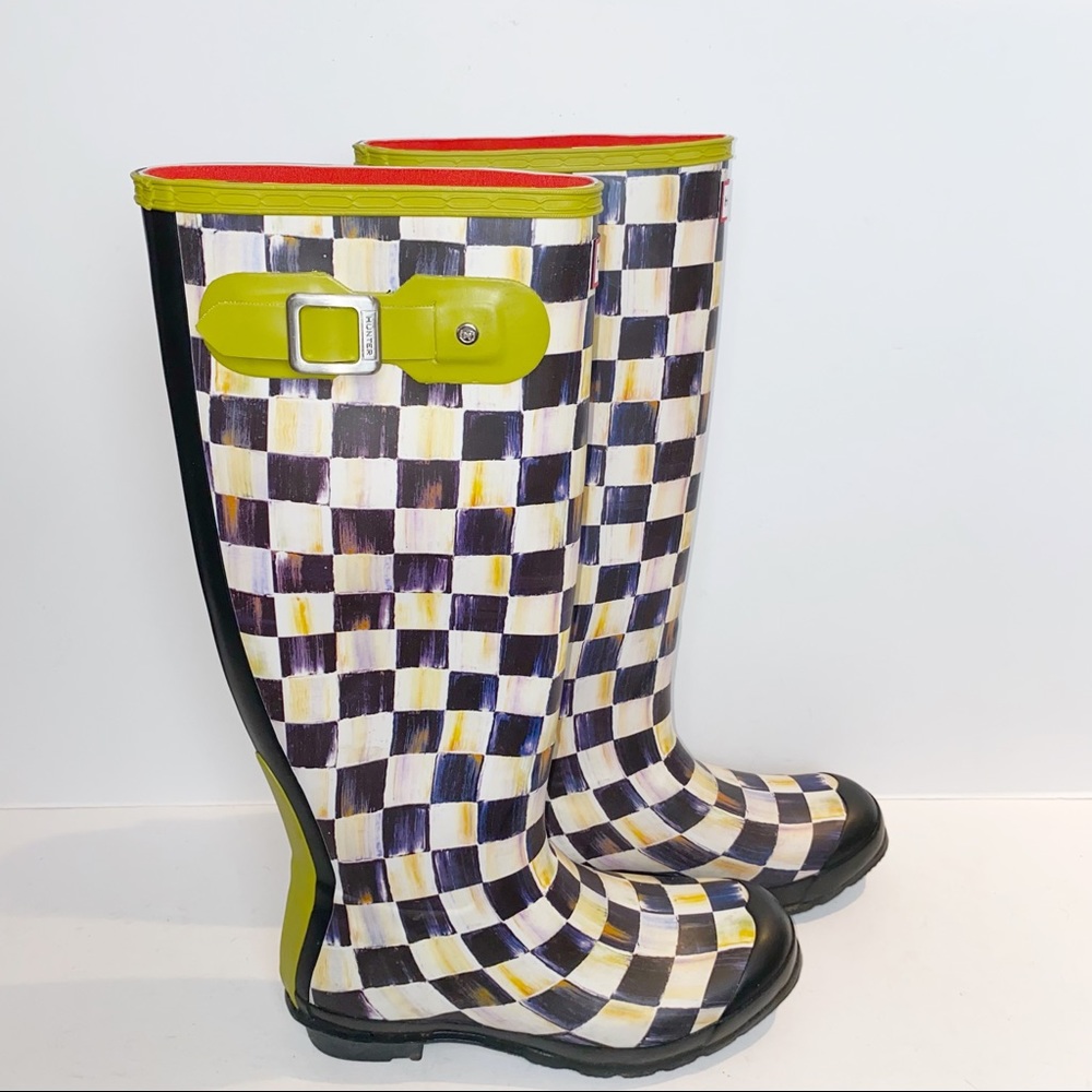 Rare! Hunter X MacKenzie Childs | Courtly Check Tall Rainboots Checkerboard 8
